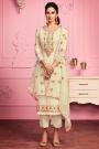 Pale Yellow Floral Embroidered Georgette Suit