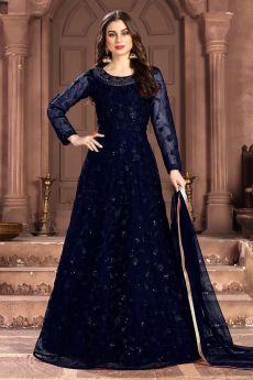 Navy Blue Embroidered Anarkali Suit with Sequins work