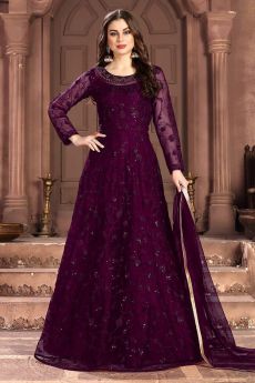 Plum Embroidered Anarkali Suit with Sequins work