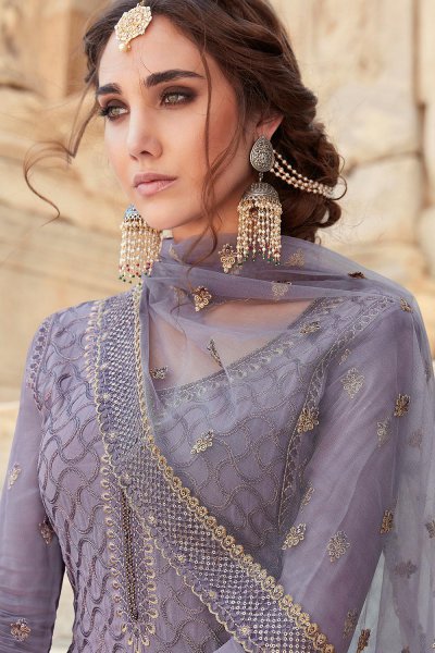 Misty Lilac Party wear Palazzo Suit with Embroidery