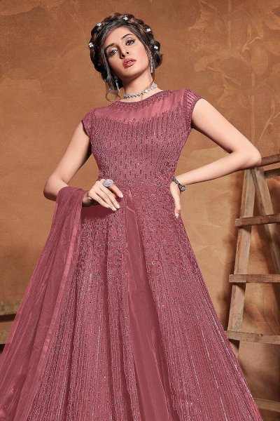 Dusky Pink Sequin Embellished Anarkali Dress