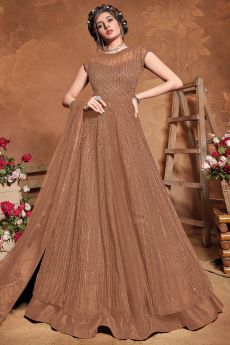 Brown Sequin Embellished Anarkali Dress