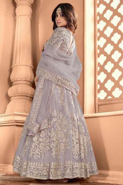 Misty Lilac Embroidered Party Wear Anarkali Suit