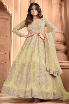 Yellow Embroidered Party Wear Anarkali Suit