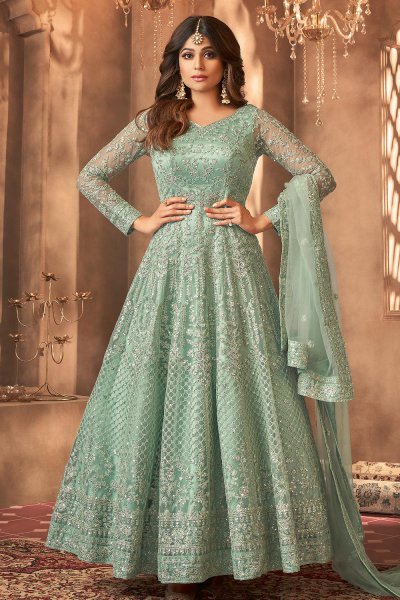 Seafoam Green Embroidered Anarkali Suit with Sequins Work