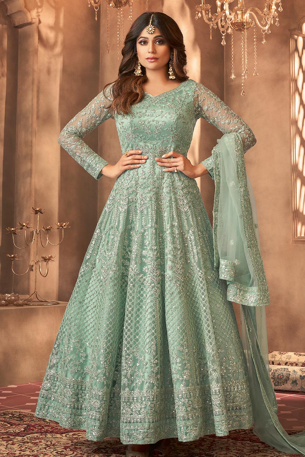 Seafoam Green Embroidered Anarkali Suit 