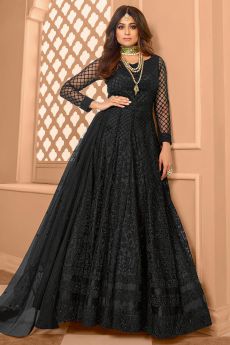 Black Party Wear Embroidered Anarkali Suit