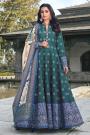 Ready To Wear Teal Blue And Cream Jacquard Silk Printed Long Anarkali Dress with Silk Dupata