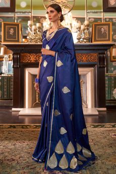 Royal Blue Pure Satin Woven Silk Saree