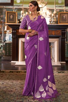 Purple Pure Satin Woven Silk Saree