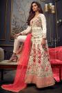 Red And White Silk  Anarkali Suit