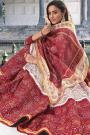 Ready To Wear Ivory And Maroon Silk Bandhej Print Long Anarkali Dress with Silk Dupata