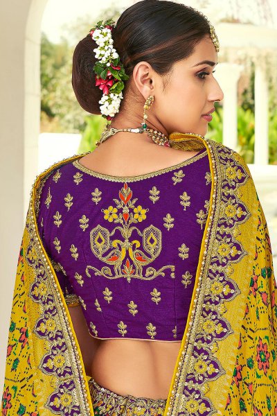 Purple Resham and Zari Embroidered Silk Lehenga