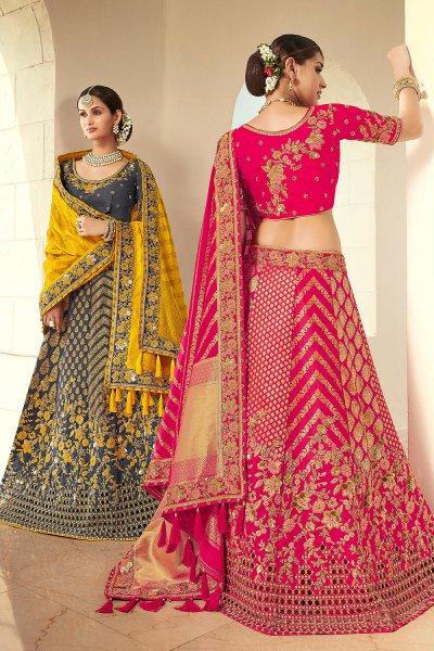 Pink Resham and Zari Embroidered Silk Lehenga Choli