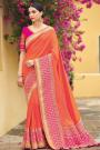 Orange  Pure Banarsi Silk  Saree With Pink Banarsi Border