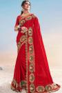 Red Embellished Party Wear Saree