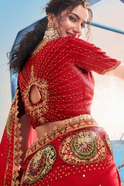 Red Embellished Party Wear Saree