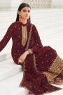 Garnet Red Zari Embroidered Georgette Flared Palazzo Suit