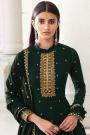 Bottle Green Zari Embroidered Georgette Flared Palazzo Suit