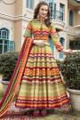 Ready To Wear Multicolored Chevron Style Patola Print Indian Silk Anarkali Dress