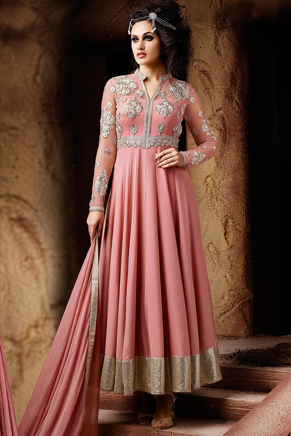 Pink Georgette Anarkali Suit with Heavy Embroidery