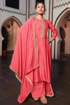 Coral Pink Silk Suit Palazzo set