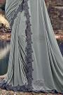 Grey Embellished Silk Saree with Cutwork Lace Border