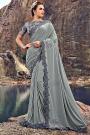 Grey Embellished Silk Saree with Cutwork Lace Border