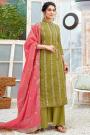 Ready to Wear Mehendi Green Hand Weaved Cotton Palazzo Suit