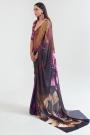 Dark Satin Silk Multi Colour Floral Print Saree
