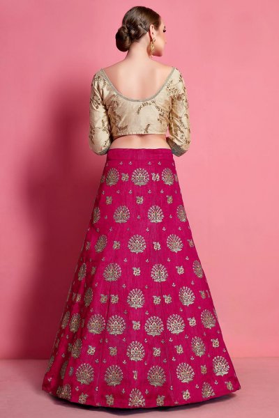 Pink & Beige Silk Zari Embroidered Lehenga Set
