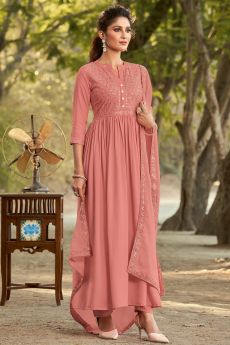 Peach Embroidered Anarkali Style Suit