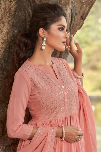 Peach Embroidered Anarkali Style Suit