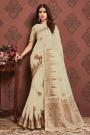 Ivory Zari Weaved Banarasi Cotton Saree