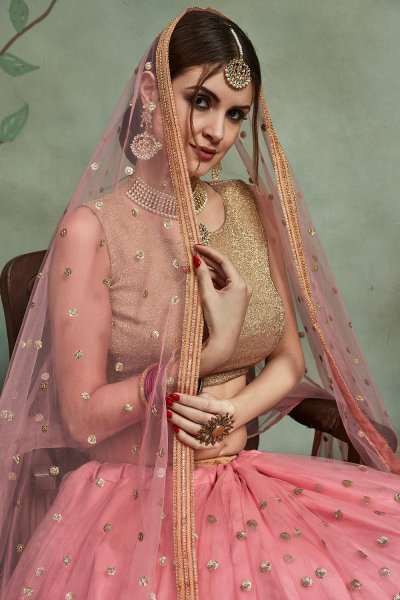 Pink Sequin Embellished Net Lehenga Choli