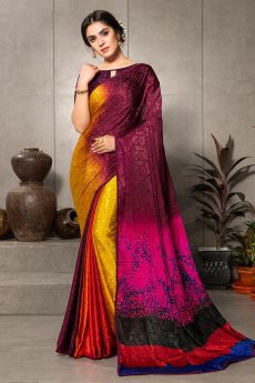 Multi Colour Silk Jacquard  Printed Saree