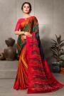 Red Silk Jacquard Multi Colour Printed Saree