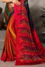 Red Silk Jacquard Multi Colour Printed Saree