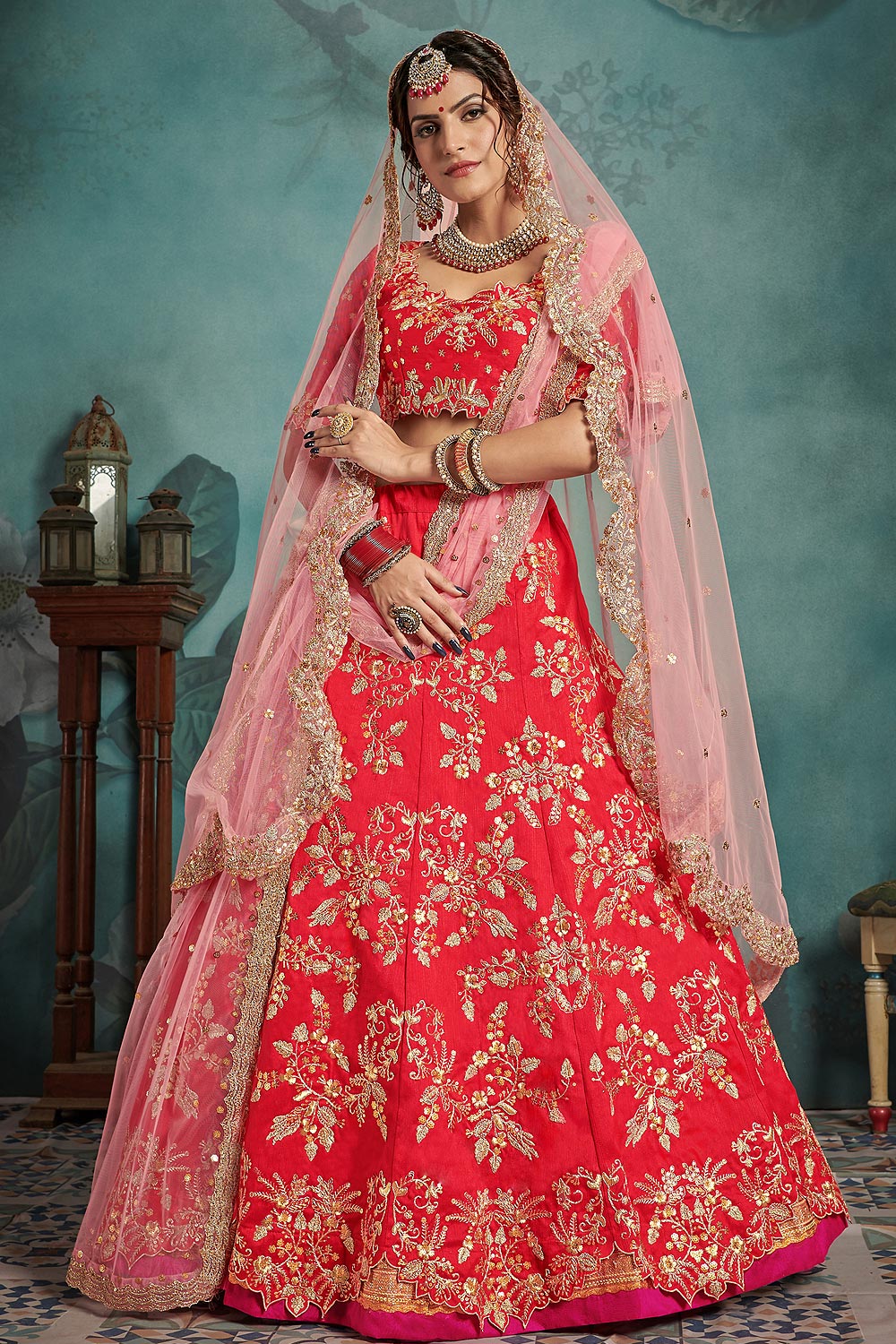 Stunning Red Bridal Lehenga Choli with Beautiful Work