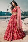 Red Soft Organza Silk Lehenga with Floral print