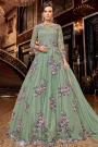 Soft Green Net Anarkali Suit with Satin Floral Work