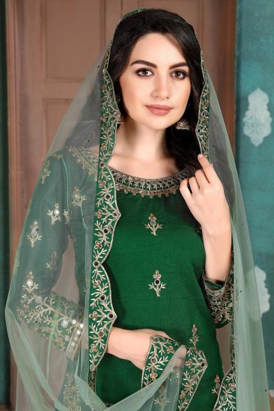 Green Silk Crafted Patiala Style Salwar Suit