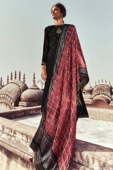 Ready To Wear Black Self Woven And Embroidered Silk Kurta Set.