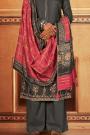 Ready To Wear Grey Self Woven And Embroidered Silk Kurta Set.