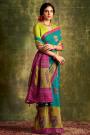 Teal Blue Party Wear Silk Saree with Embroidery