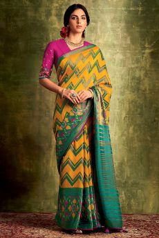 Mustard Yellow Party Wear Silk Saree with Embroidery