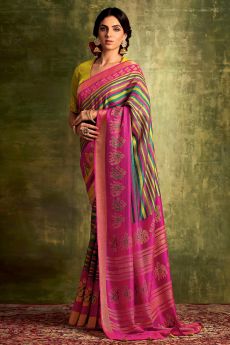 Magenta Party Wear Silk Saree with Embroidery