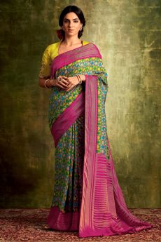 Multi Colou Party Wear Silk Saree with Embroidery