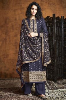 Navy Blue Zari Embroidered Salwar Suit in Georgette