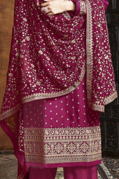 Maroon Zari Embroidered Salwar Suit in Georgette
